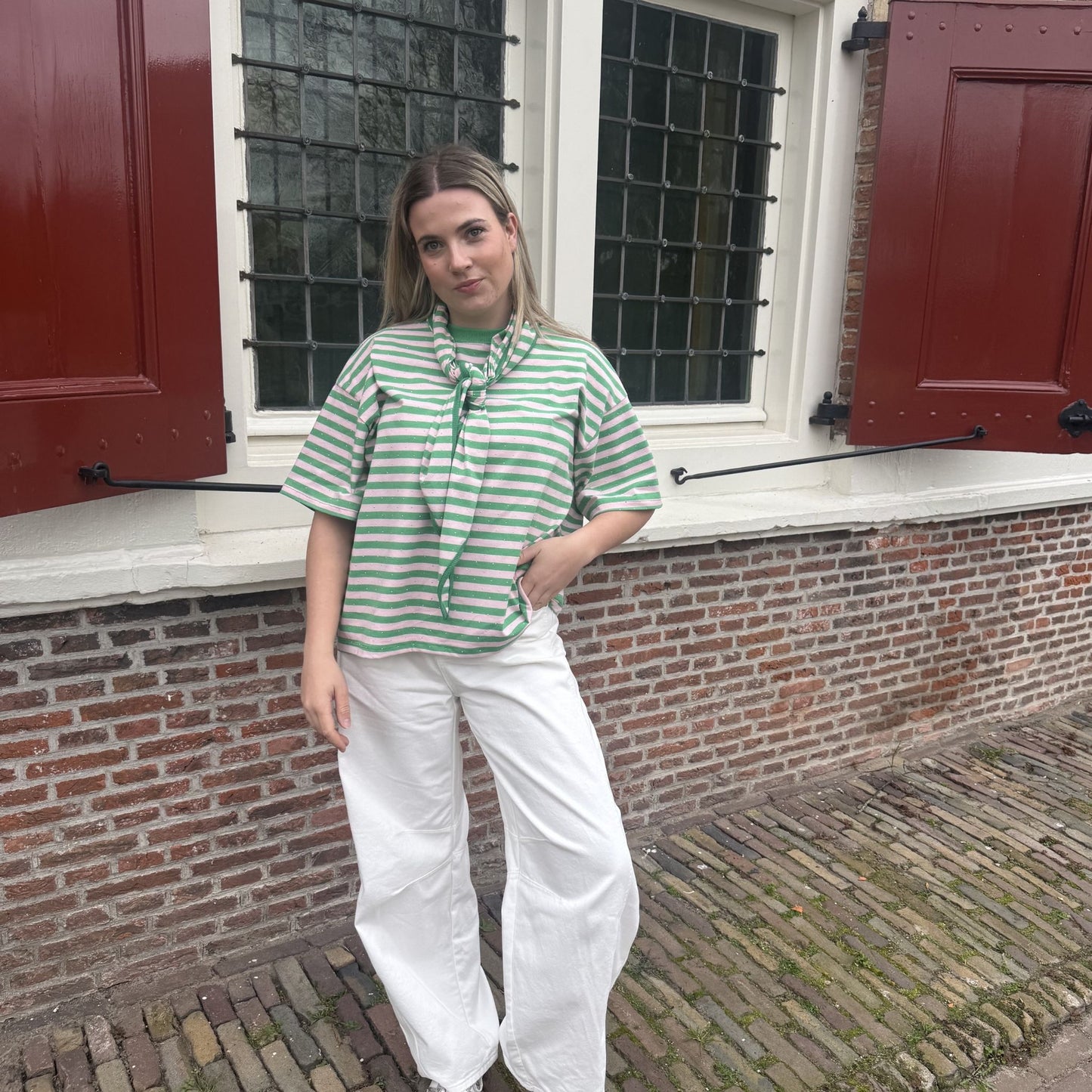 Juul top groen/roze
