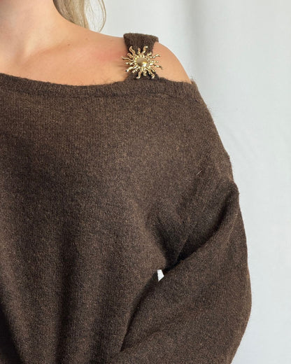 Ella | Off shoulder trui | Bruin