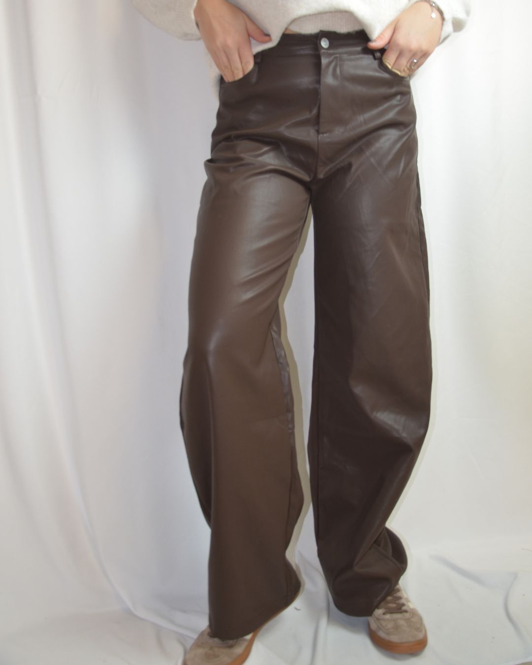 Olivia leren broek bruin