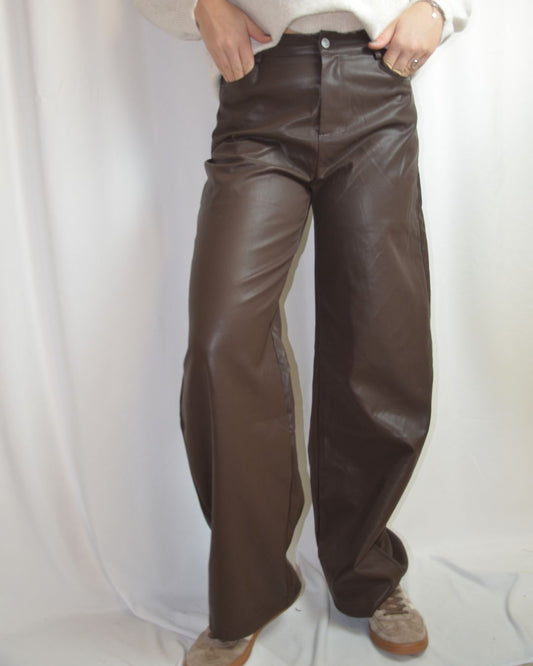 Olivia leren broek bruin