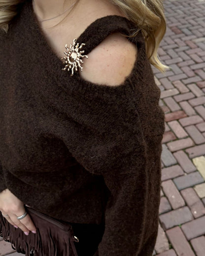 Ella off shoulder trui bruin
