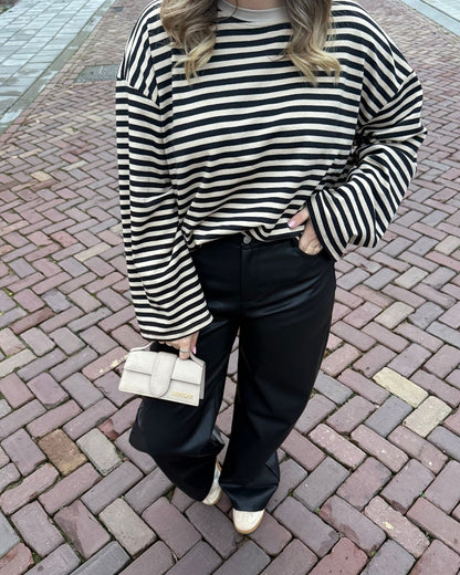 Nova streeptop zwart/beige