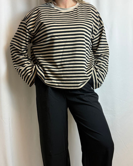 Nova streeptop zwart/beige